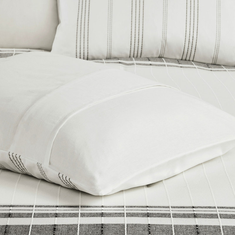 Literie en coton grand - gris / blanc, rayures verticales, couvre-matelas 6 pièces Steam