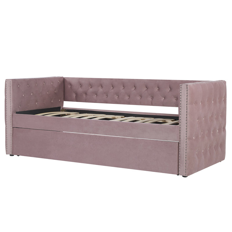 Yuri Upholstered Velvet Bed, Pink