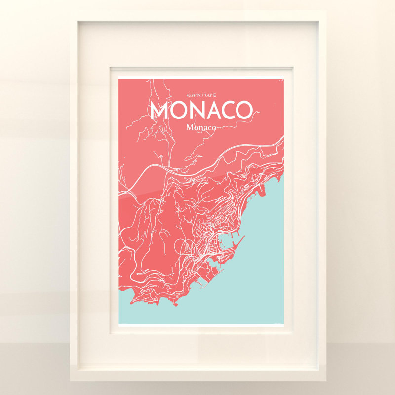 Monaco City Map In Maritime - No Frame Print, 27.6cm H x 19.7cm W x 0.05cm D