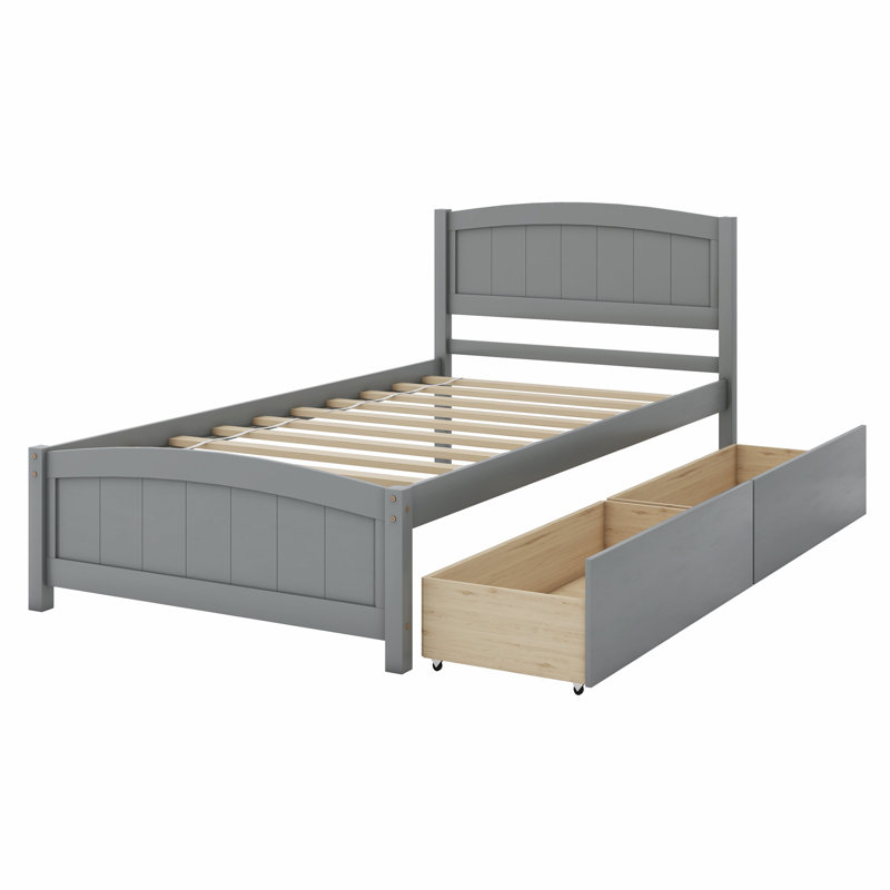 Lit plateforme avec deux tiroirs, Gris