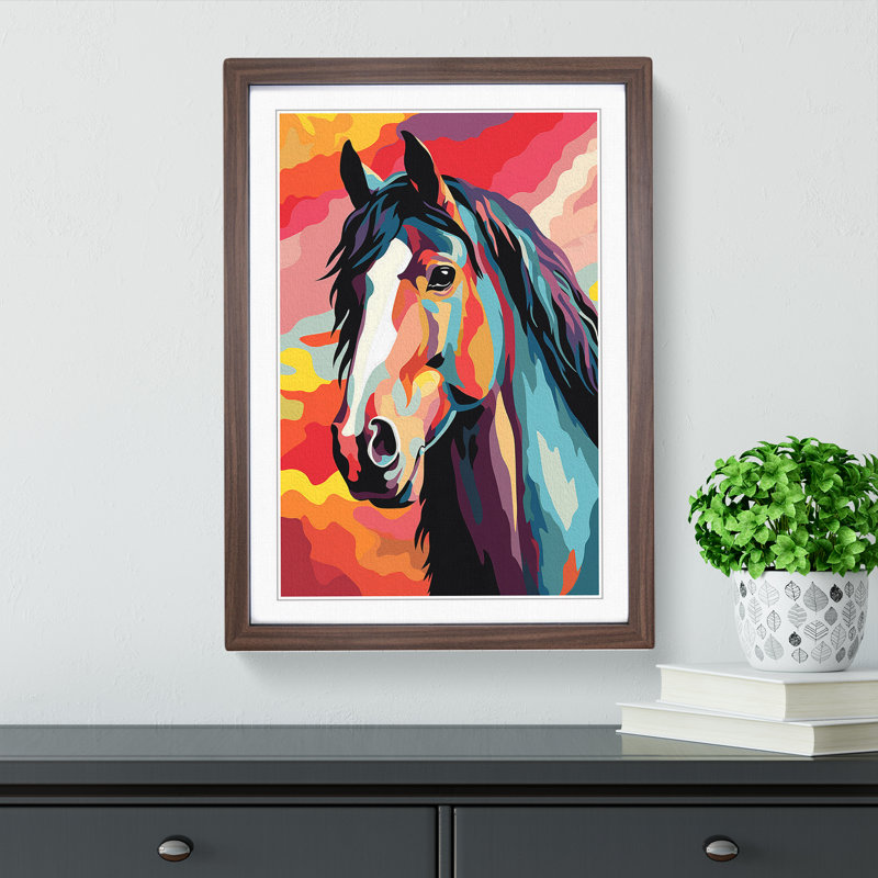Shire Horse Pop - Single Picture Frame Print on Wood, 64cm H x 46cm W x 2cm D, Walnut