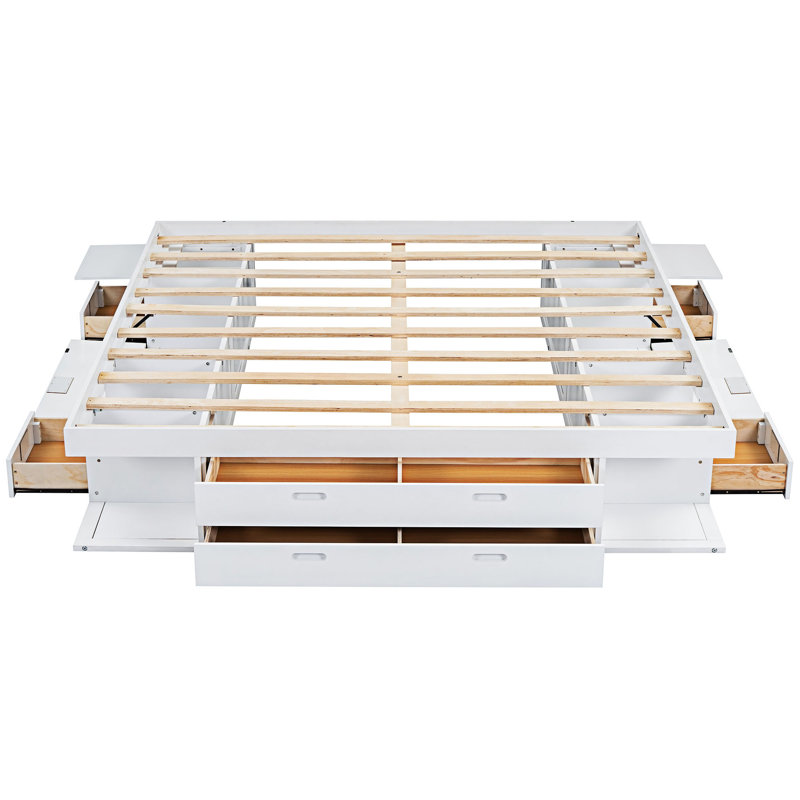 Structure de lit moderne avec plusieurs tiroirs et tablettes, Très grand