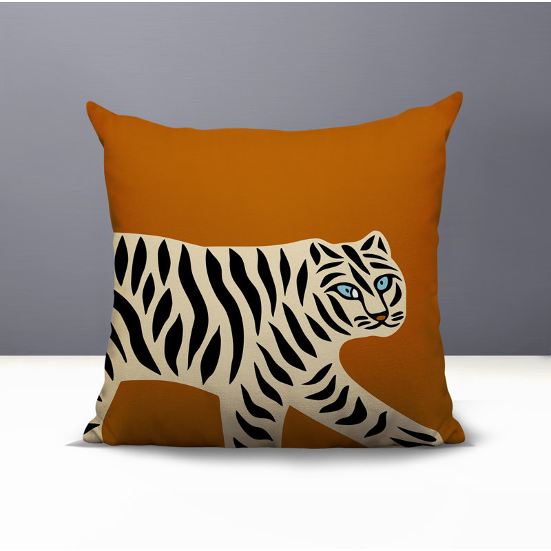Oreiller carré intérieur / extérieur Gigi Tiger, H 16 po x l 16 po, Orange
