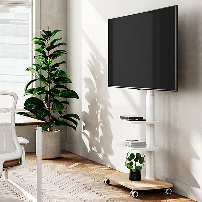 Meuble télé ajustable en hauteur avec roulettes pour téléviseur de 32 à 65 po Abbing, Blanc