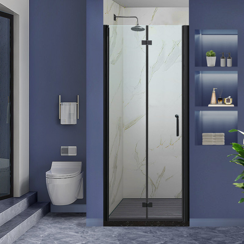 Matte Black Frameless Bifold Glass Shower Door 30" x 72"
