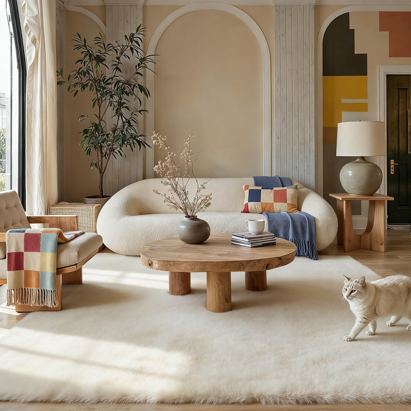 Ebern Designs Soft Fluffy Cream White Shag Area Rug for Living Room Bedroom Nursery Kids Room, Rectangle 10' x 14'