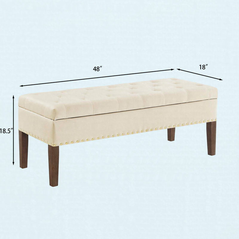 Banc de rangement capitonné à boutons, Cream