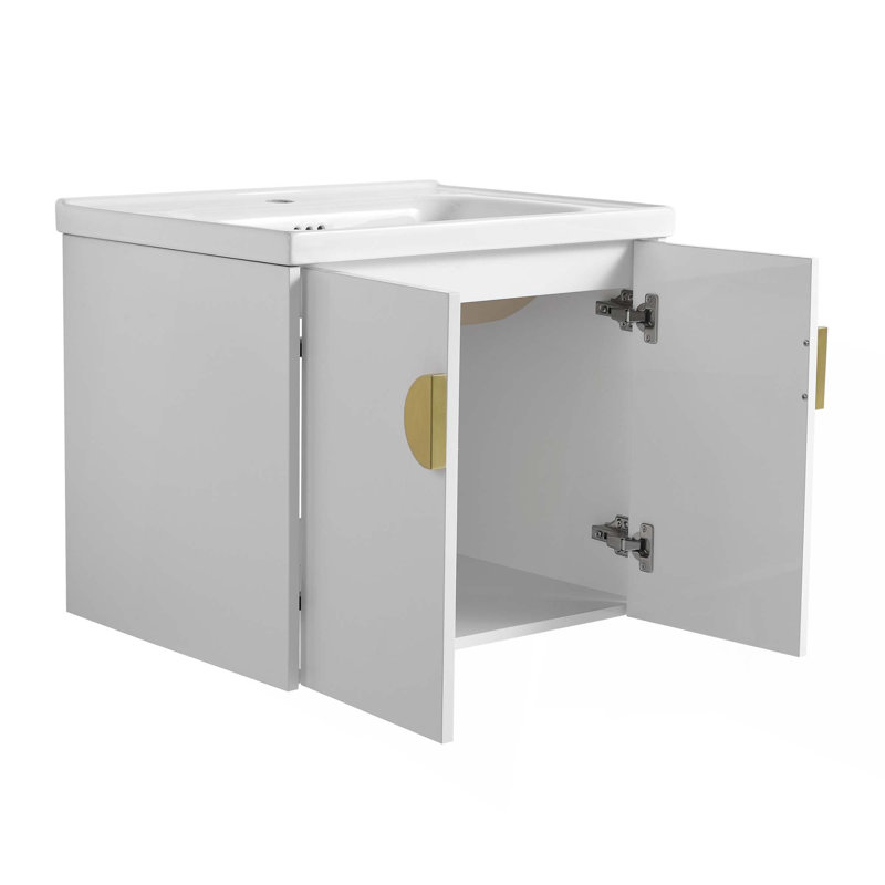 60 Inch Soft Close Doors Bathroom Vanity With Sink, and A Small Storage Shelves, Gloss White