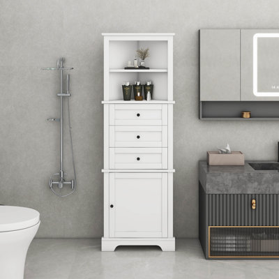 Triangle Storage Corner Cabinet Tall Cabinet With 3 Drawers And Adjustable Shelves