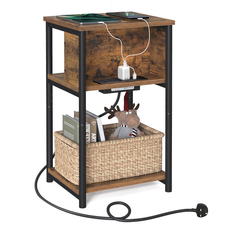 Alce End Table with Built-In Outlets, Rustic Brown