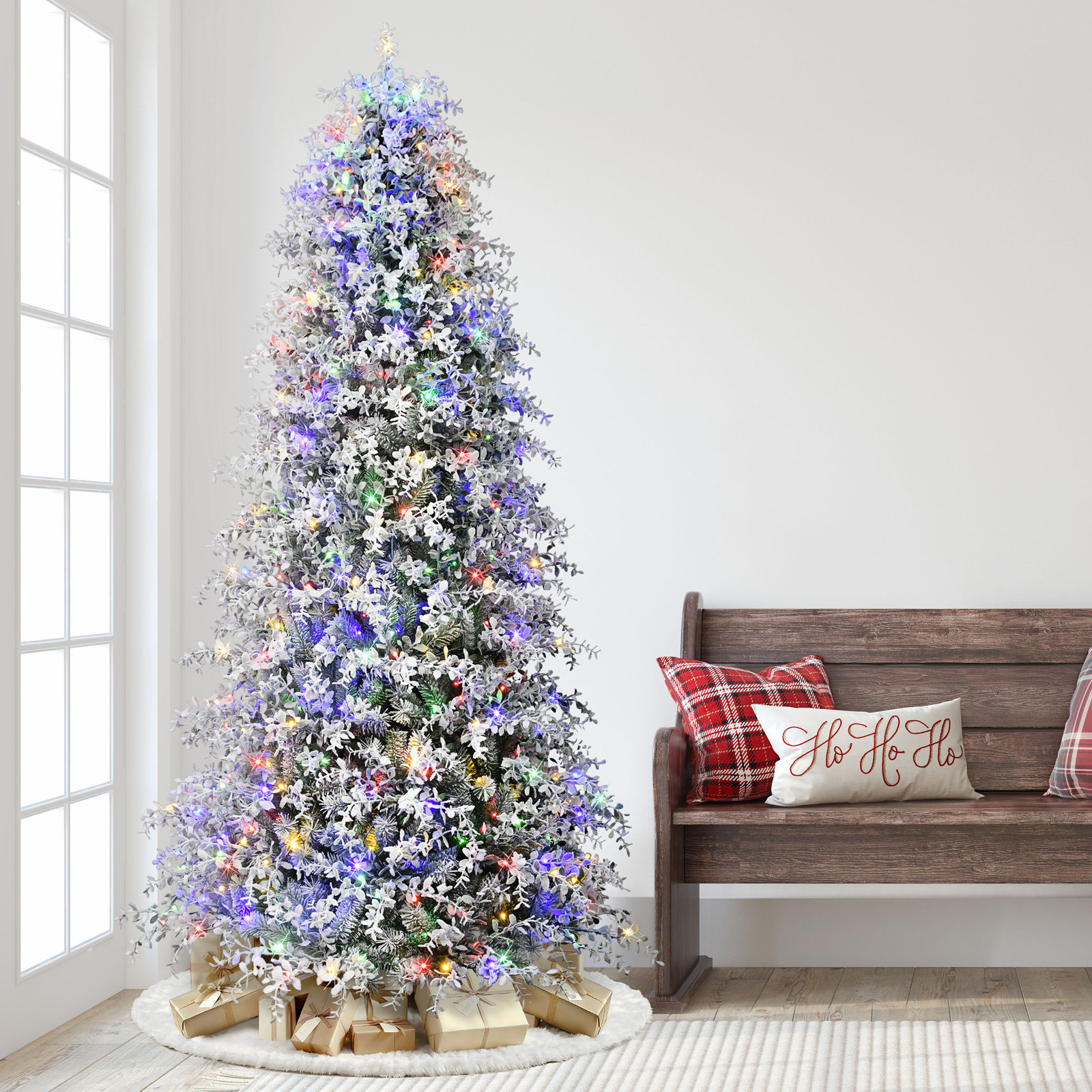 Flocked 7.5' Pre-Lit Cypress Christmas Tree