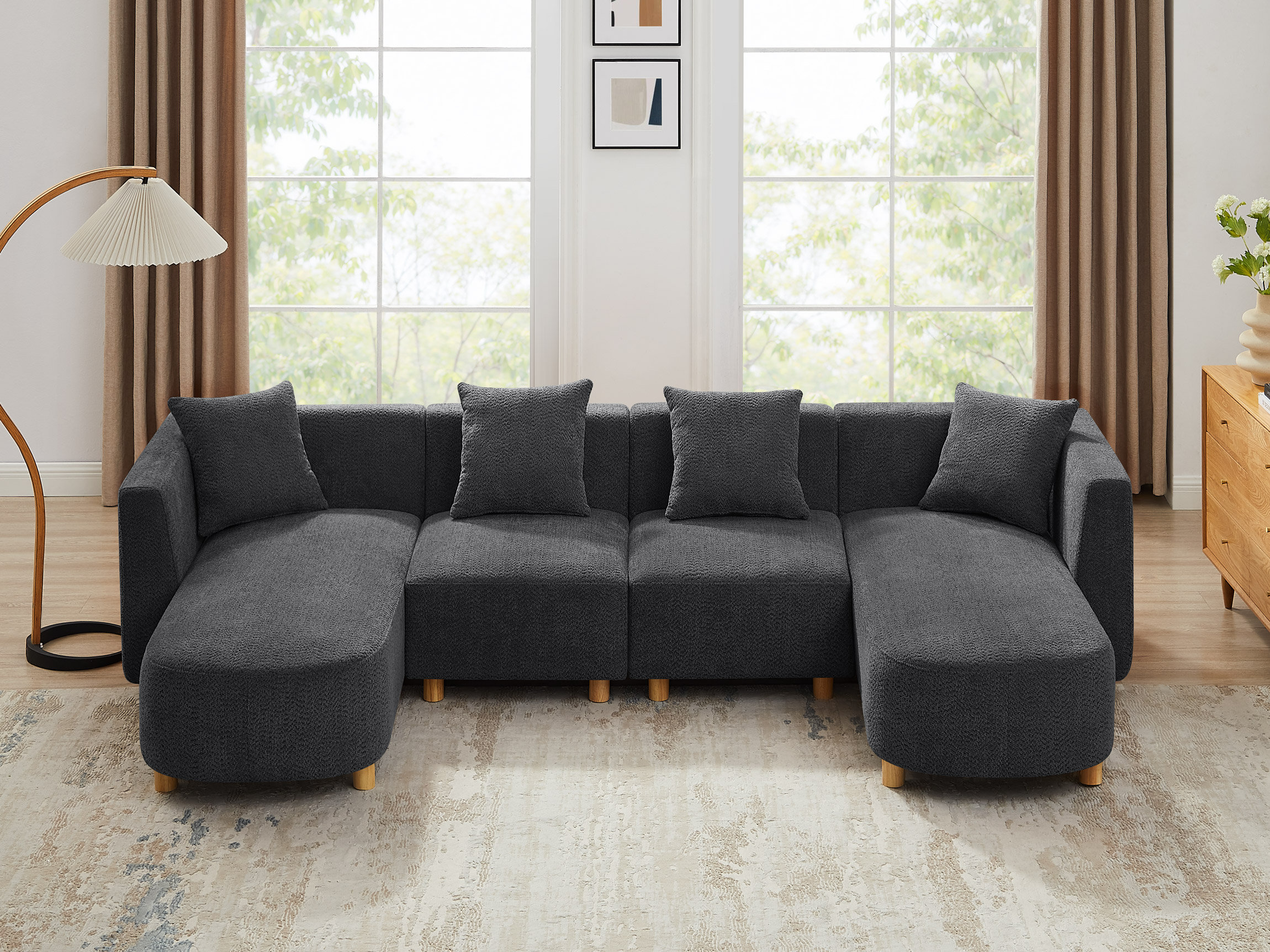 113’’ U-Shape Upholstered Sectional Sofa Couch For Modern Living