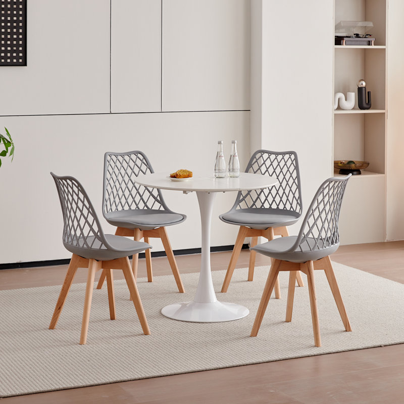 Dining Chairs - Nordic Style Dining Chair - Mesh Backrest - Solid Wood Legs, Grey, Set Of 4 