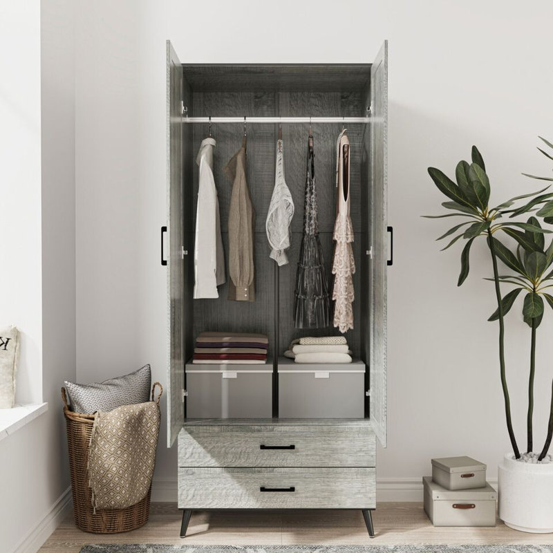 Bostick Solid Wood Wardrobe, Black Ash Grey
