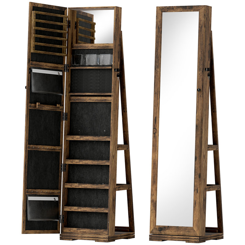 Glass Jewellery Cabinet with Mirror Jewelry Armoire, Brown