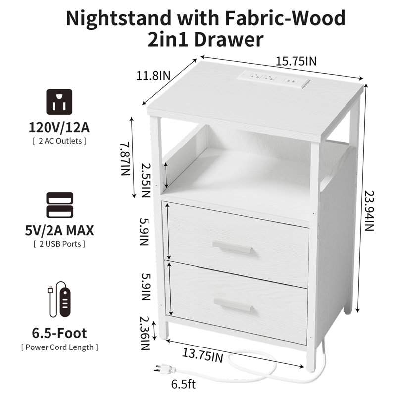 Table de bout avec station de charge, Blanc