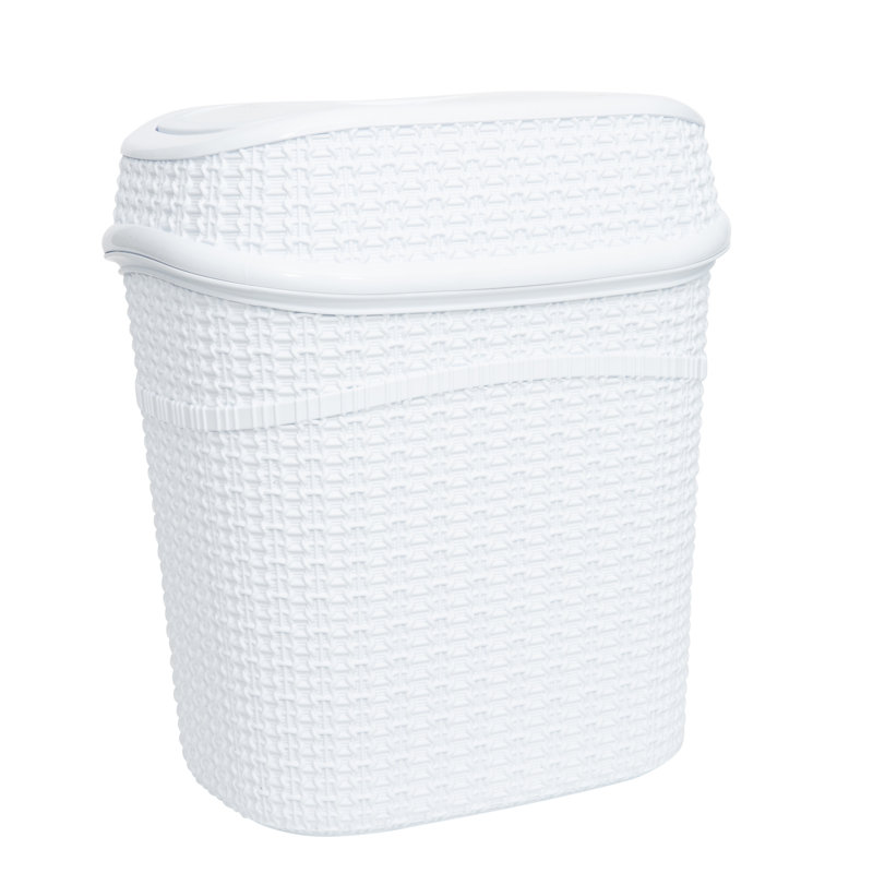 White Woven Plastic Swing Top Rubbish Bin