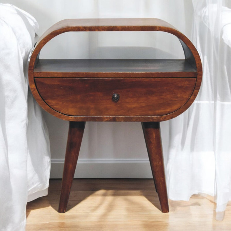 Wood Large Chestnut Circular Open Bedside