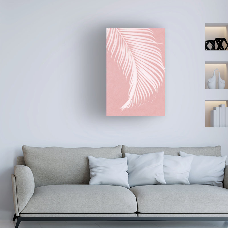Art sur toile Silhouette, feuilles de palmier sur un rose Amini54, H 16 po x l 24 po