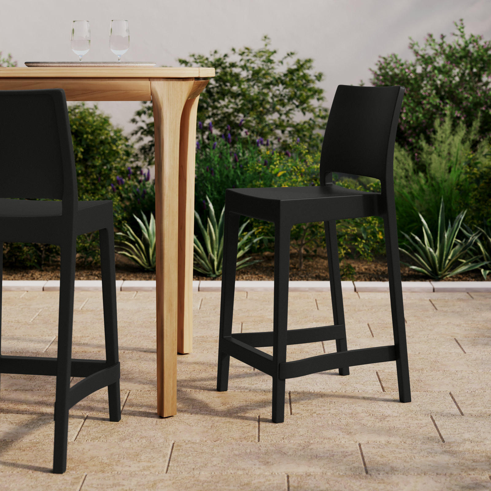 Adrienne Outdoor Bar Stool, Black, 25.5"