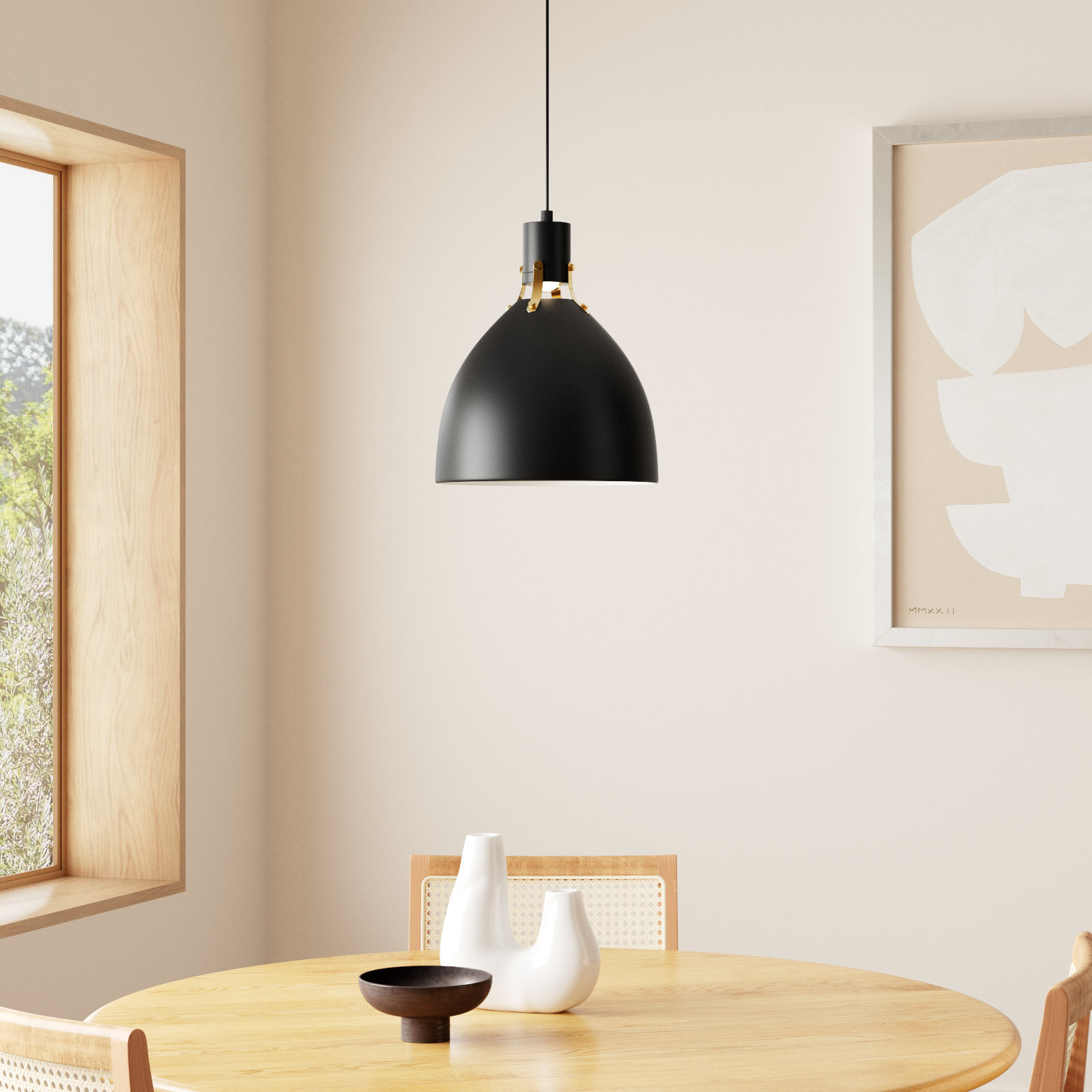 Uma Dimmable Single Light Pendant, 17" H x 14.13" W x 14.13" D, Matte Black
