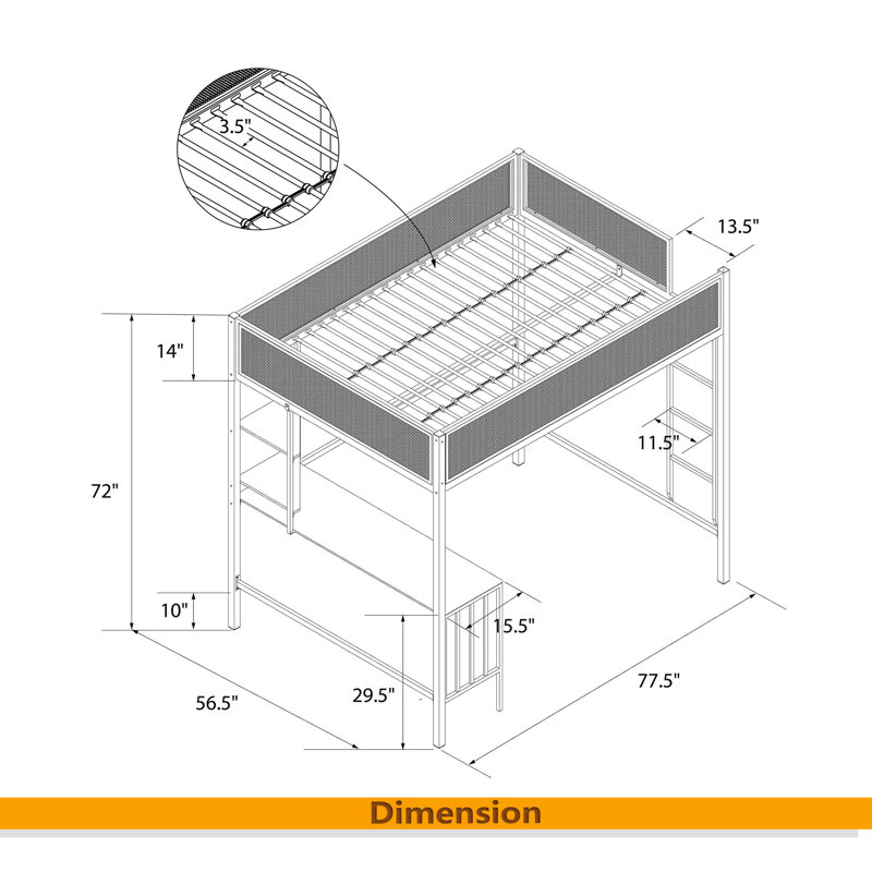 Lit mezzanine avec bureau et tablettes, Lit double