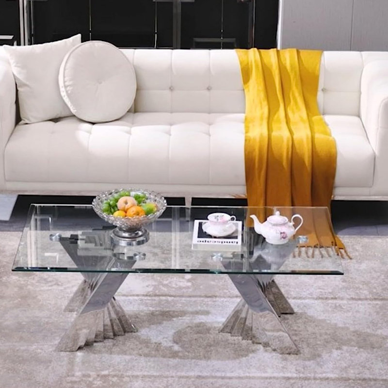50" Glass And Stainless Steel Coffee Table, Silver