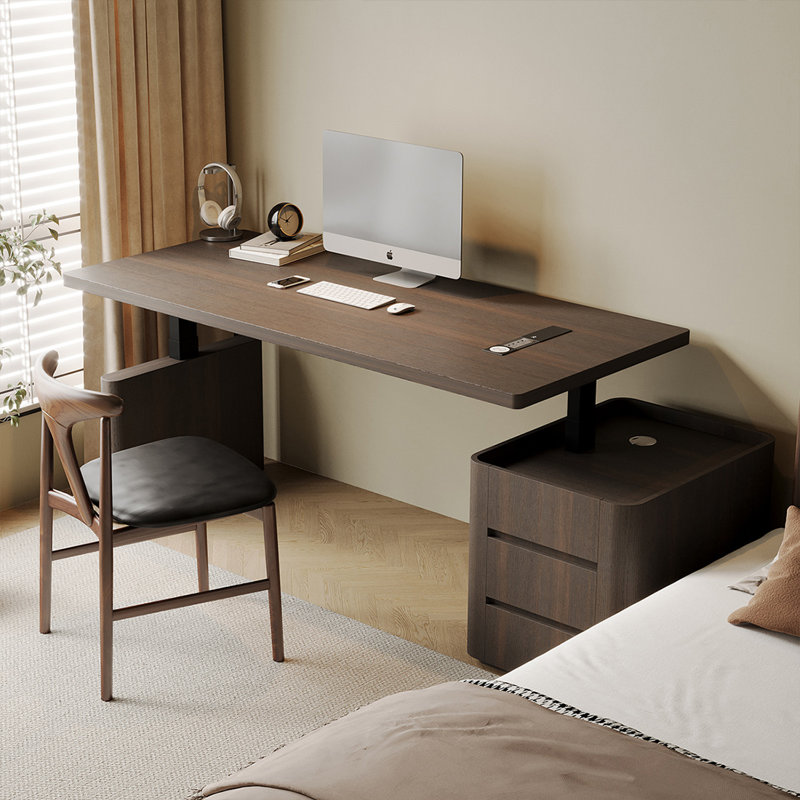 Bureau rectangulaire en bois manufacturé de couleur fumée + acier avec 3 tiroirs, 52.76" H x 70.87" W x 31.5" D