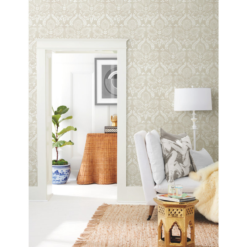 Papier peint Laurel Damask, Blanc cassé
