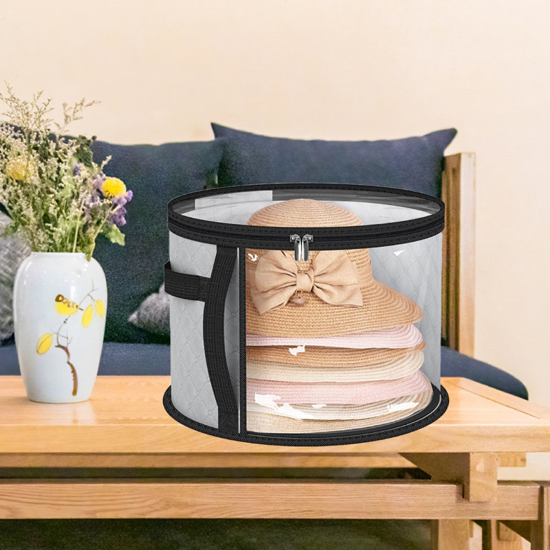 Sac de rangement pour chapeau pour garde-robe avec poignées de transport, Noir/gris