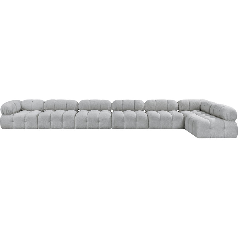 Ames Upholstered Sofa, Grey Boucle Fabric, 5 Armless, 2 Corner