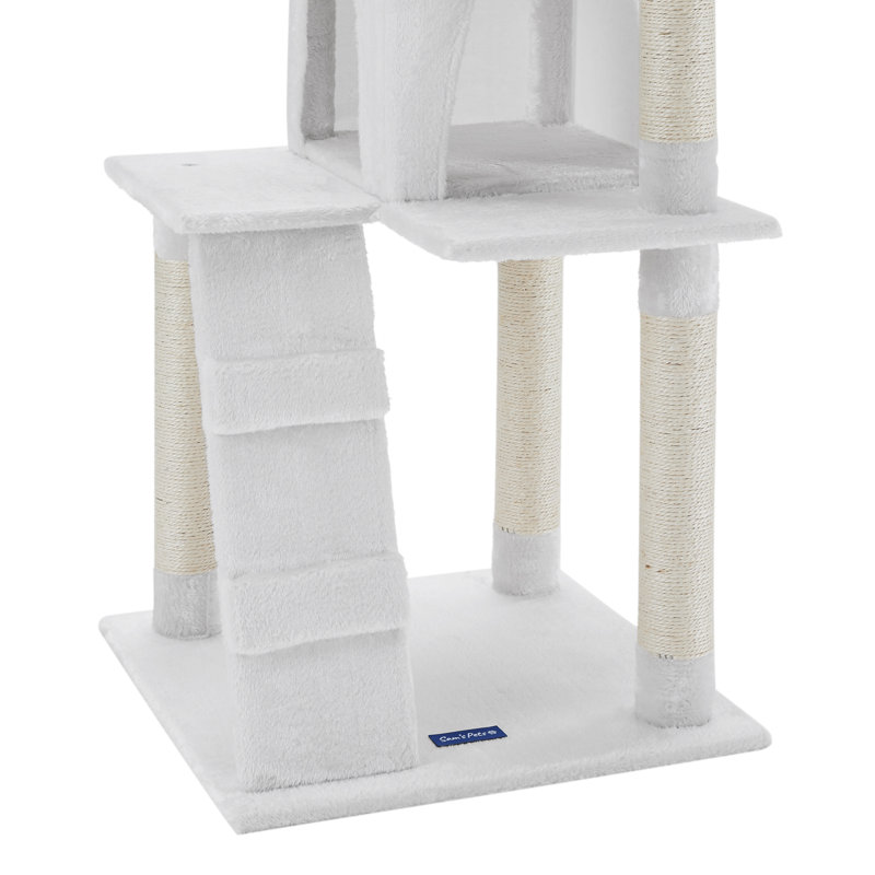 Sam's 50" White Faux Fur Cat Tree with Perches and Scratching Posts