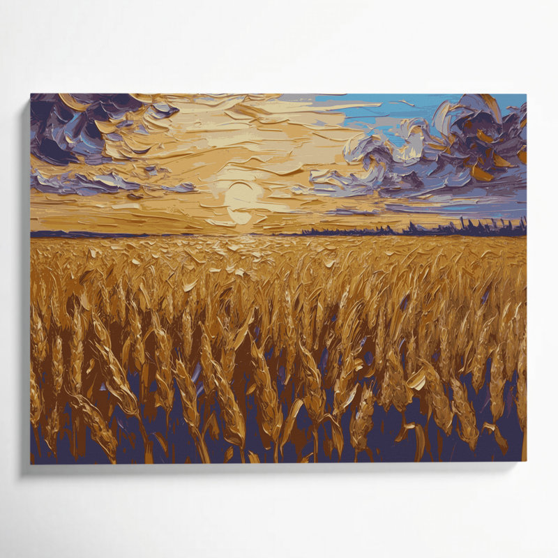 Art mural sur toile Sci Fi Golden blé champ coucher de soleil brun, H 20 po x l 24 po