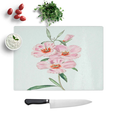 Tempered Glass Blooming Hibiscus Flowers Chopping Board