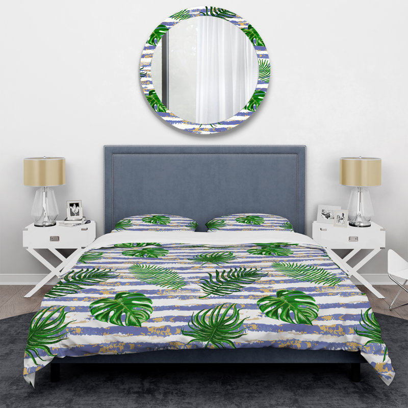 Ensemble de housse de couette en microfibre vert / blanc 3 pièces, Housse de couette pour très grand lit et 2 très