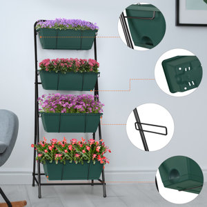 Arlmont & Co. Outdoor 4-Tier Planter Rack with Drainage Holes and ...