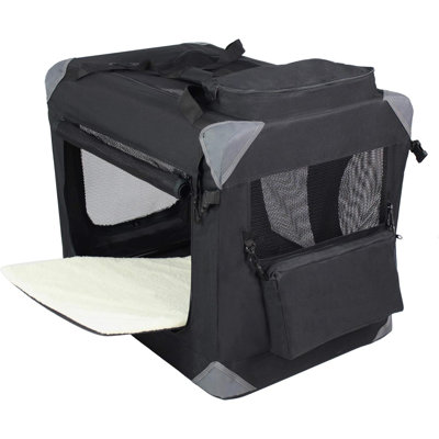 Cage pliable pour chien à 3 portes avec sac de transport et lit en molleton (garantie de 2 ans), animal domestique intérieur et extérieur (L 20 po x l 14 po x H 14 po, noir)