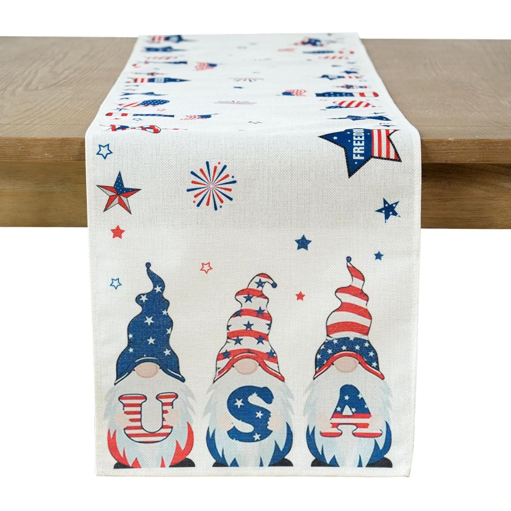 Trinx Table Runner, 4Th Of July Table Runners With Gnomes, Patriotic