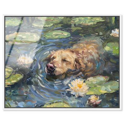 «Mon lys d'eau», art mural encadré en verre ultrabrillant encadré de chien par Art Remedy, cadre blanc, 20 x 16