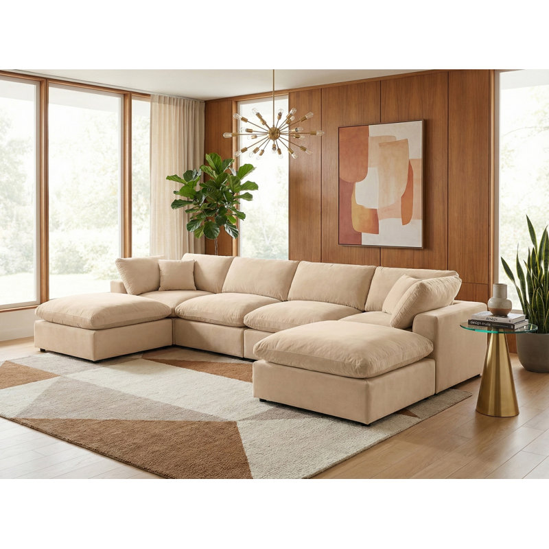 Canapé modulaire réversible en velours de 160 po de large Islaen, Velours beige