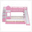 Lit superposé simple au-dessus d'un lit simple avec 2 tiroirs, 3 tablettes et glissière - rose
