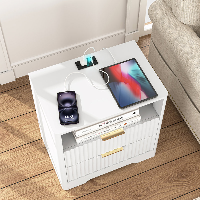 Table de chevet avec station de charge, table de chevet intelligente avec veilleuse, tables de chevet avec armoire de rangement pour la chambre à coucher