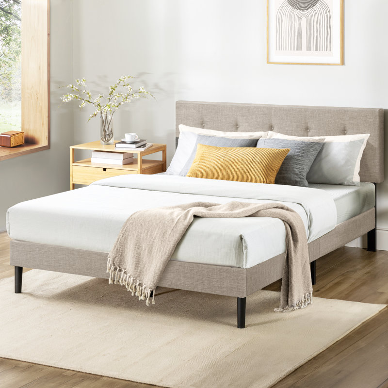 Artiomas Tufted Upholstered Platform Bed, Beige, Queen
