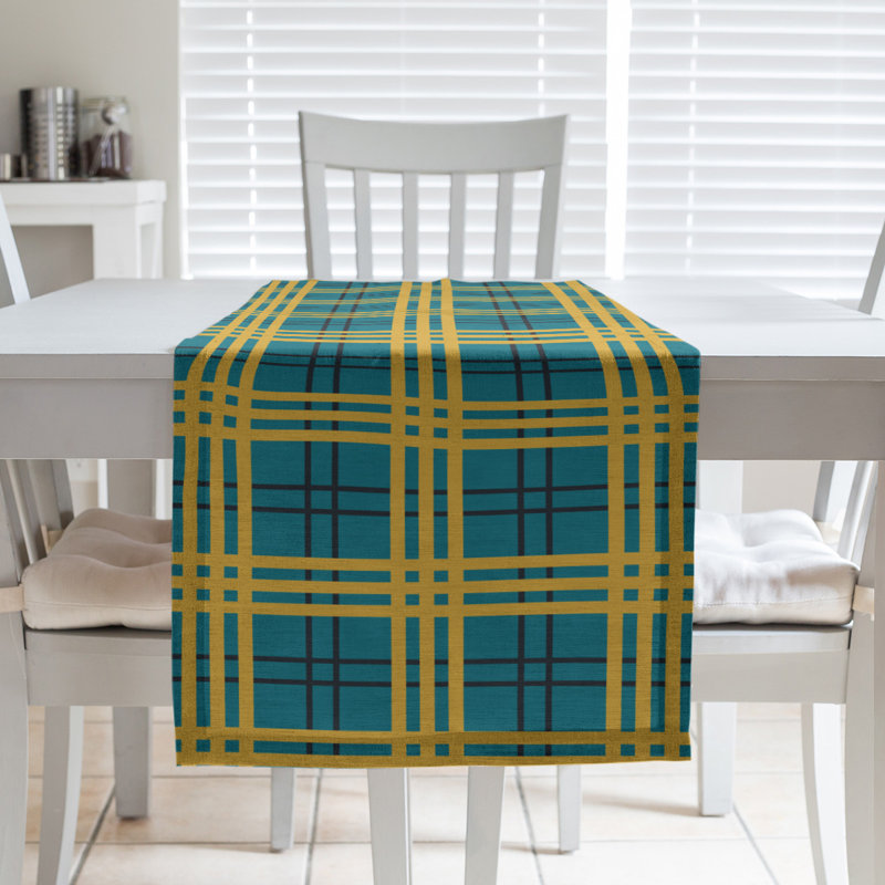 Paid Polyester Table Runner, 72" L x 16" W, Teal/Black/Gold