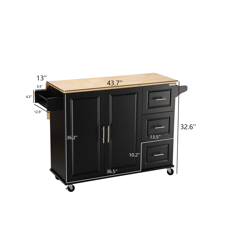 Zodi Solid Wood Top Kitchen Island, Black