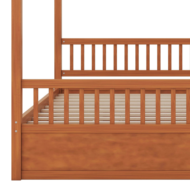 Très grand lit à baldaquin en bois avec 2 tiroirs, lit à baldaquin en bois à 4 colonnes avec tête de lit, aucun sommier nécessaire