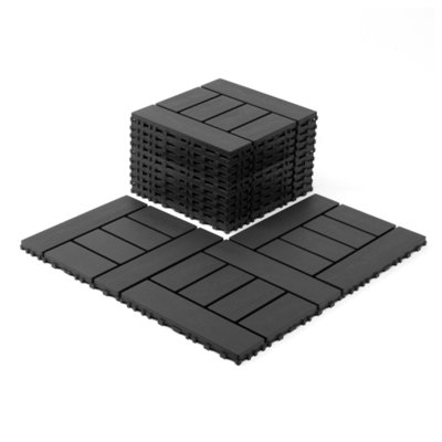 Paquet de 44 tuiles de terrasse emboîtables en plastique gris foncé, 12 po x 12 po, pour la cour, la terrasse ou la piscine