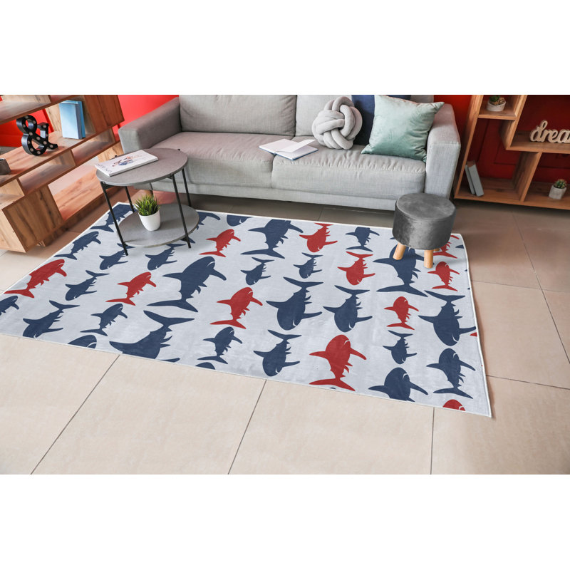 Tapis bleu marine / rouge / blanc, Rectangle, de 3 pi 11 po x 5 pi 10 po