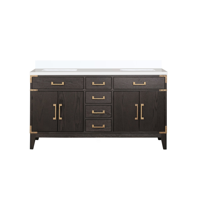 Harbor Single Bath Vanity, Brown Oak, White Quartz, 48"