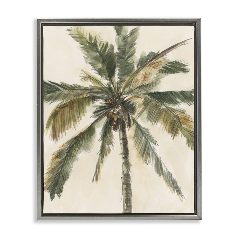 Palmier sur toile beige encadrée par Ethan Harper, Cadre flottant gris lustré, H 31 po x l 25 po